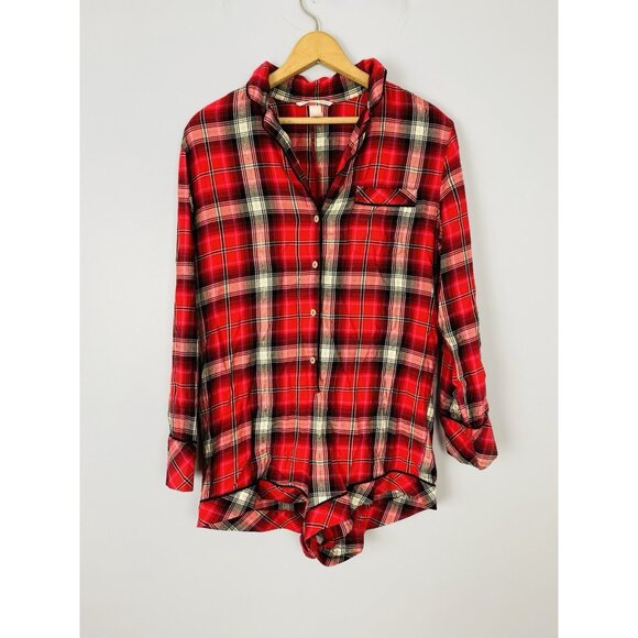 Victoria's Secret Womens Size Small Flannel Pajama Romper Red Plaid Button - Picture 1 of 10